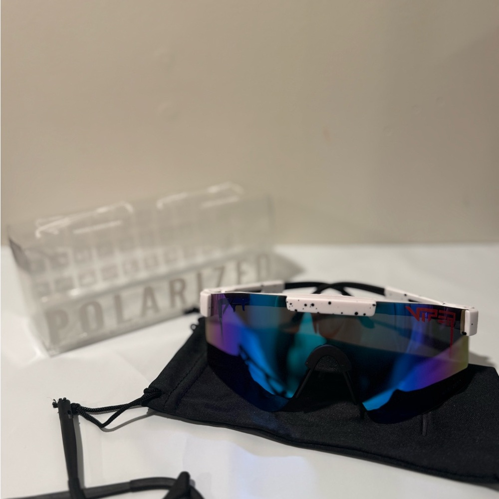 Polarized Sunglasses with Blue and Black Accents